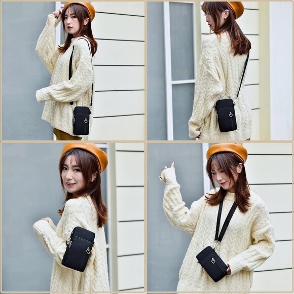 Women's Black 1 Small Crossbody Waterproof Nylon Purses Mini Shoulder Travel Bag - Picture 2 of 6